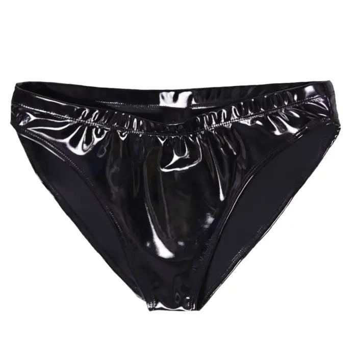 Sous-vêtements en cuir verni pour femmes, grande taille, look mouillé, culotte élastique à faible hauteur, sous-vêtements en Latex pour fête dansante