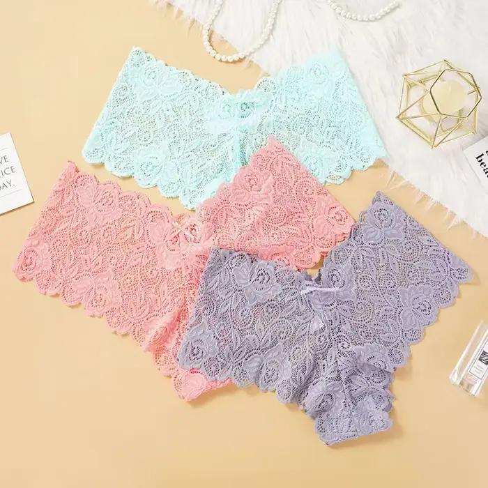 Sexi ženská čipka s kvetinovým vzorom nohavičky Priesvitná spodná bielizeň V-pás jednofarebné šortky pre ženy priedušné intímne Lingerie
