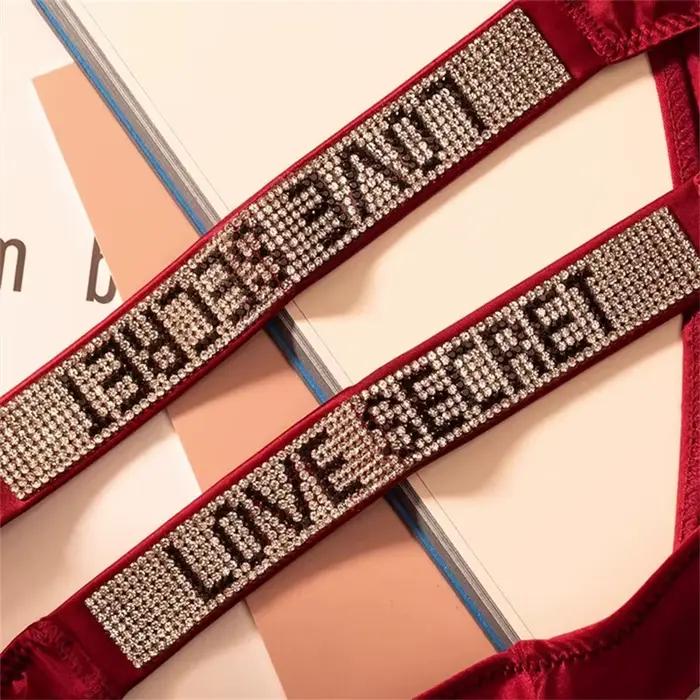 Vin rouge/léopard Sexy brillant strass string femmes sous-vêtements sans couture Sexy sport dames grande taille t-back culotte