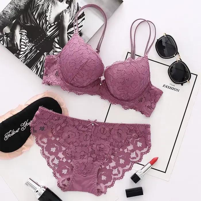 Sexy podprsenkový set pre ženy Push Up Lenceria Mujer s kosticami Langerie dievča Bralette podprsenka a nohavičky Feminina čipka Underwe