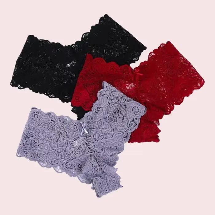 Sexi ženská čipka s kvetinovým vzorom nohavičky Priesvitná spodná bielizeň V-pás jednofarebné šortky pre ženy priedušné intímne Lingerie