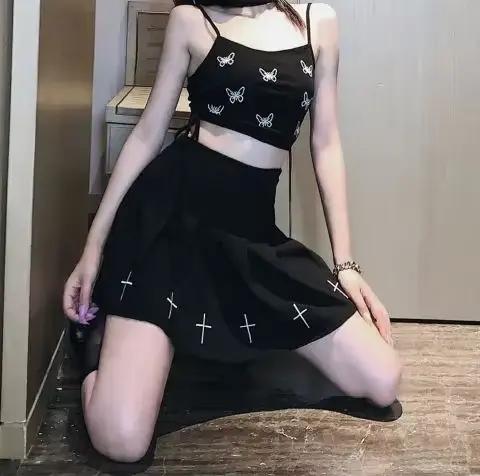 Čierne mini sukne s vysokým pásom Punk plisované