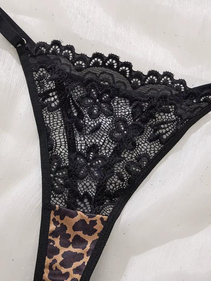 Sexy leopardový set čiernej farby - Priesvitná podprsenka - Trendová dámska bielizeň - Exkluzívne intímne oblečenie ZA825182
