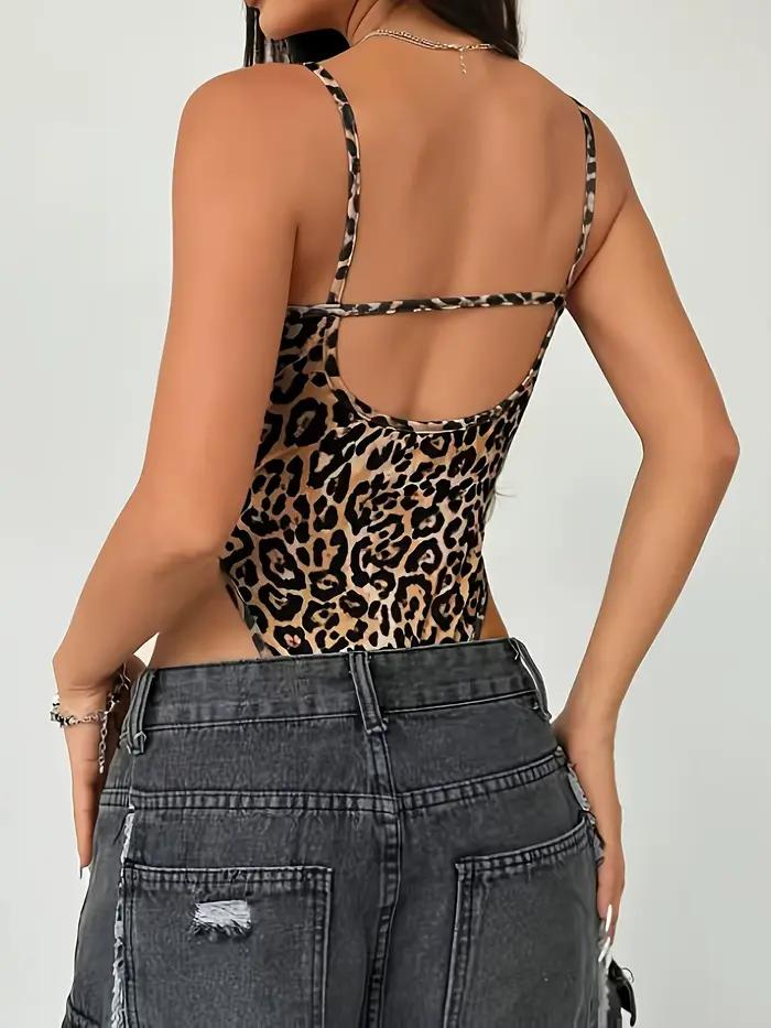 Combinaison moulante sexy imprimé léopard printemps/été 2025 avec dos nu - Camisole ajustée pour femme