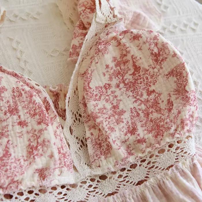 Robe de nuit en fibre de coton pur pour femmes, vêtements de nuit à col en V, vêtements de nuit pour la maison, pyjama d'été