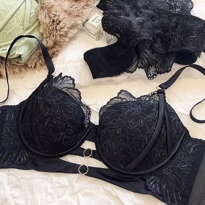 Ensemble de Lingerie Sexy en dentelle avec grande poitrine froncée, Anti-affaissement et seins réglables, ensemble de soutien-gorge confortable avec anneau en acier doux