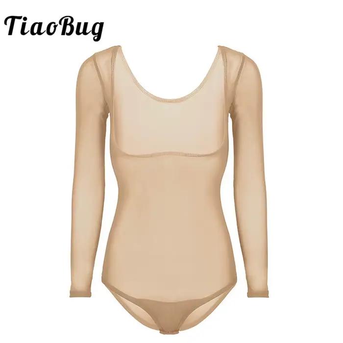 Body pour femme en polyester non tissé pour danse du ventre avec manches longues et buste ouvert pour performances et entraînement
