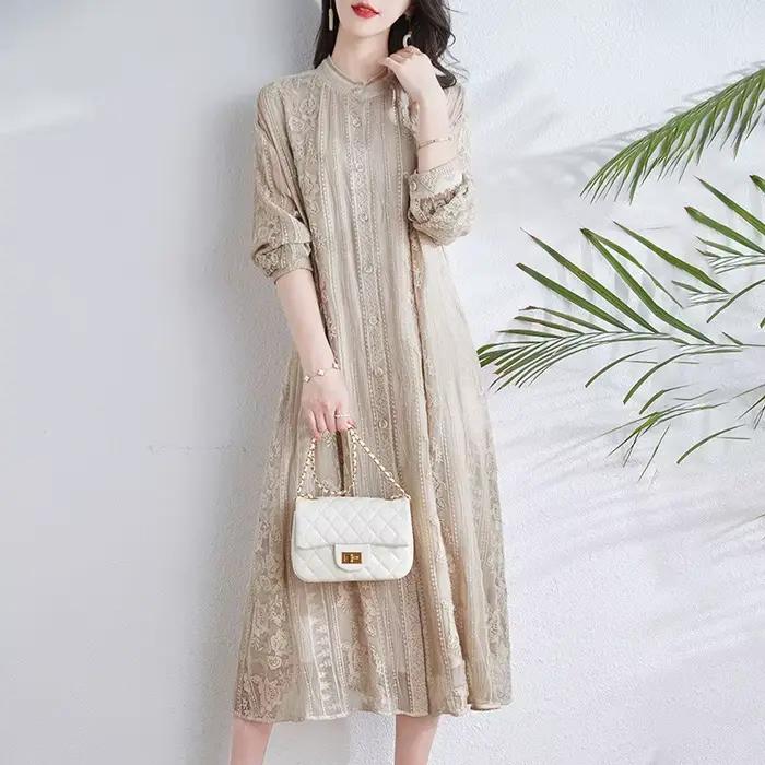 Birdtree - Šaty po kolená s prírodnou čipkou pre ženy