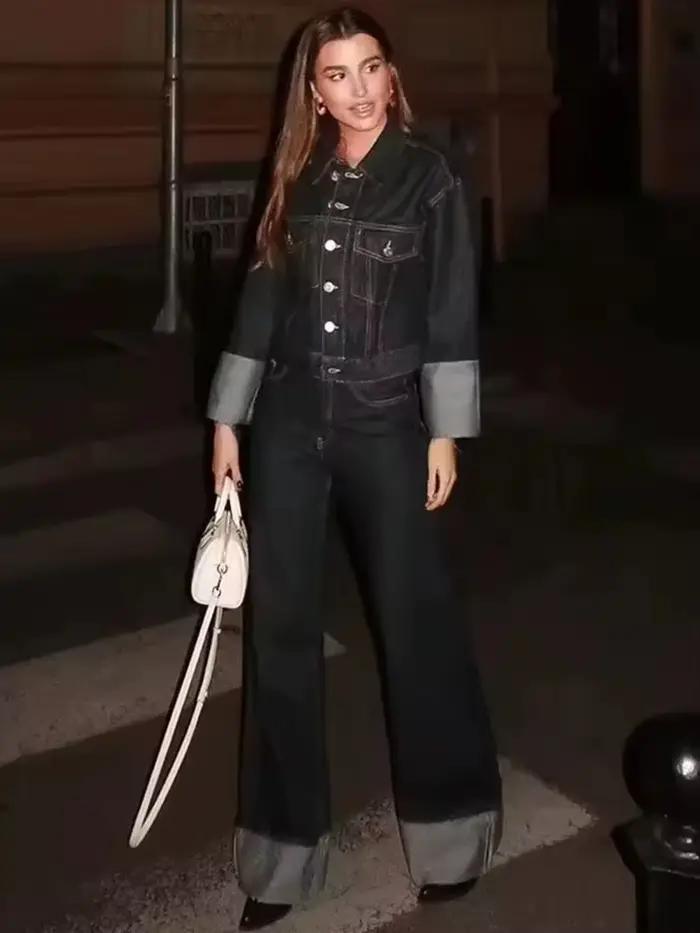 HH Dámsky módny denim set s manžetami