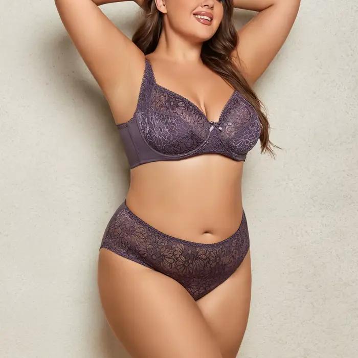 Beauwear 85C-110E Dámska veľká veľkosť spodná bielizeň sada jednofarebná čipka podprsenka a nohavičky s tenkými kosticami bez podšívky