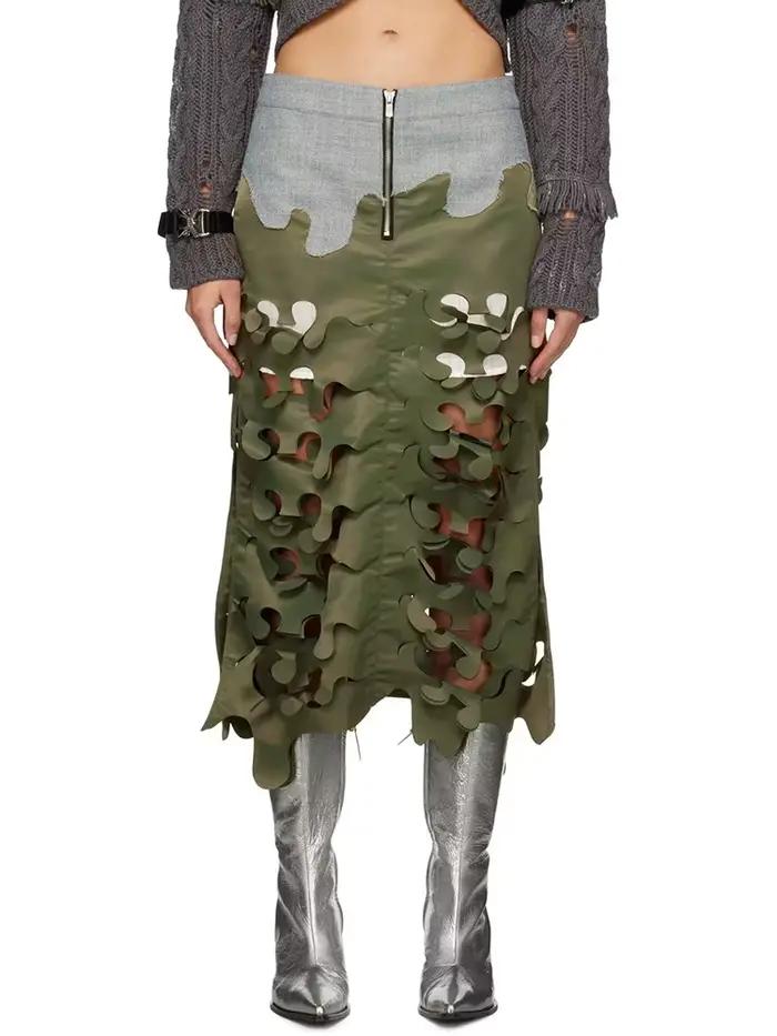 TWOTWINSTYLE Hit Farba Štíhle Sukne Pre Ženy Vysoký Pás Spájaný Zips Vyrezávaný Nepravidelný Streetwear Dámska Sukňa