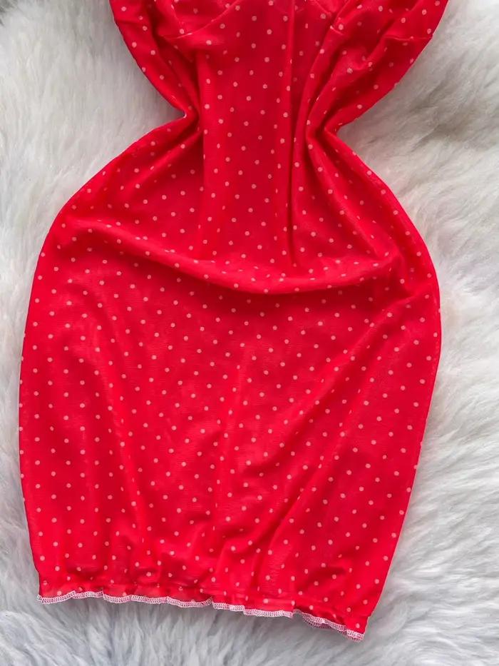 Foamlina 2025 été maille moulante Mini robe pur désir fille chaude licou à pois taille cintrée jupe ajustée rouge Mini robe
