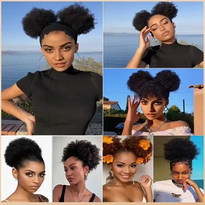 Chignon afro bouclé, queue de cheval synthétique courte et crépue pour femme, extensions de chignon afro bouclé avec cordon de serrage
