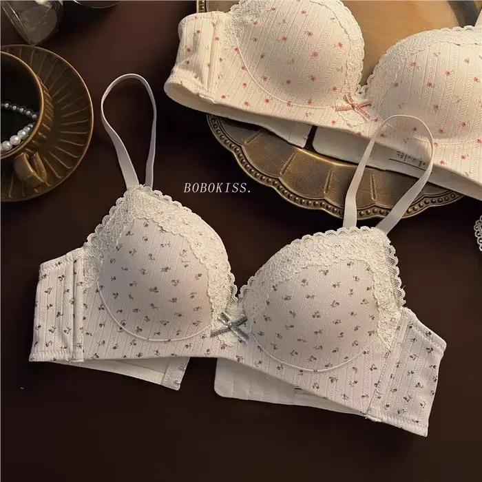 Sweet Girls – Bralette sexy en dentelle avec nœud, soutien-gorge push-up rembourré sans fil, en coton, anti-affaissement, confortable, respirant, lingerie intime pour femmes