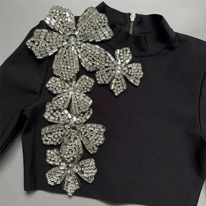 Ensemble deux-pieces sexy en diamants et polyester pour femmes, ideal pour les parties et les evenements formels automne-hiver
