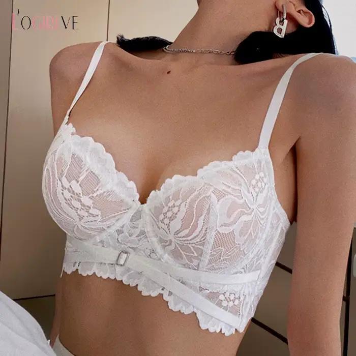 Logirlve Push Up podprsenka čipka výšivka sada spodnej bielizne pre ženy bh-sety ultra tenké poháre sexy kvalitné súpravy