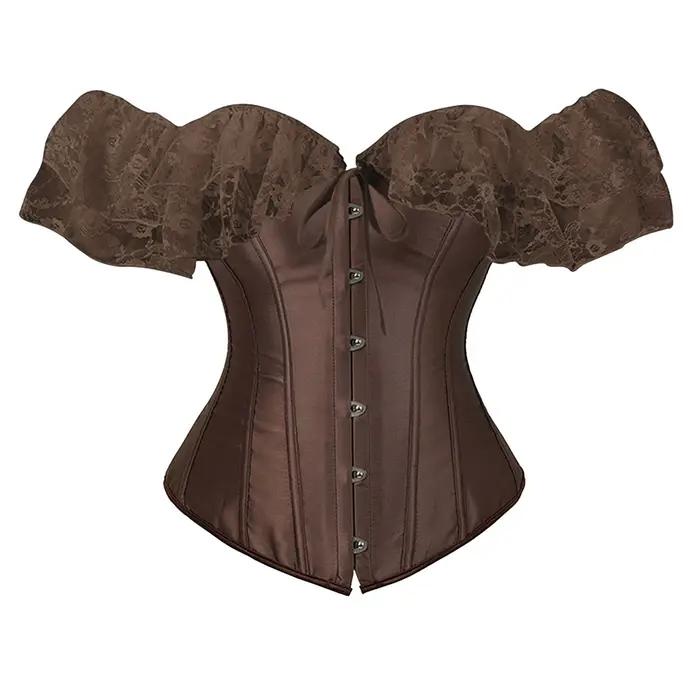 Couleur unie Satin dentelle hauts Corset Sexy épaules nues chaîne poitrine Bustier Corsets femmes Lingerie Bustiers Blalck rouge blanc Corset