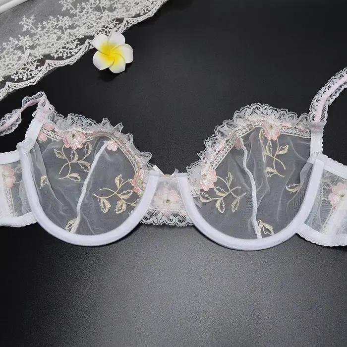 YANDW Nouveau femmes sexy soutien-gorge dentelle florale broderie transparent ultra mince 70 75 80 85 90 95 100 A B C D E F EU US UK Taille Standard