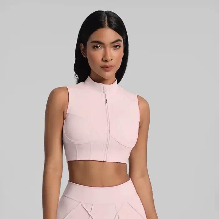 Soutien-gorge de sport à fermeture éclair avec coussinets de poitrine amovibles, gilet Push-Up respirant à dos nageur pour Fitness, course à pied, vêtements de gymnastique pour femmes