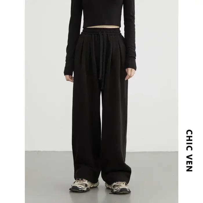 CHIC VEN nohavice pre ženy Streetwear pevné voľné nové šnúrkové športové