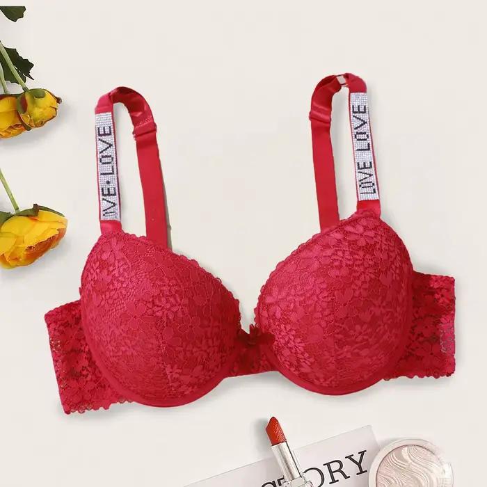 Beauwear Shine lettre bretelles soutien-gorge push up confortable respirant dentelle florale soutien-gorge de tous les jours