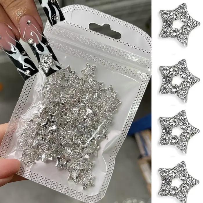 10 kusov 3D strieborný pentagram hviezda Nail Art zliatina kamienky luxusné kovové hviezdicové prívesky na nechty šperky drahokam manikúra