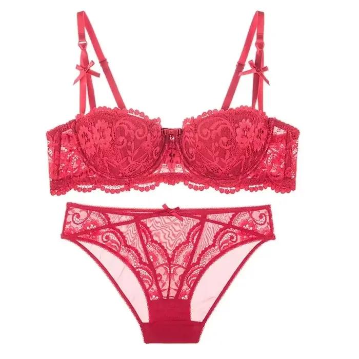 Vianočná čipkovaná podprsenka – Priesvitná čierna a červená bralette