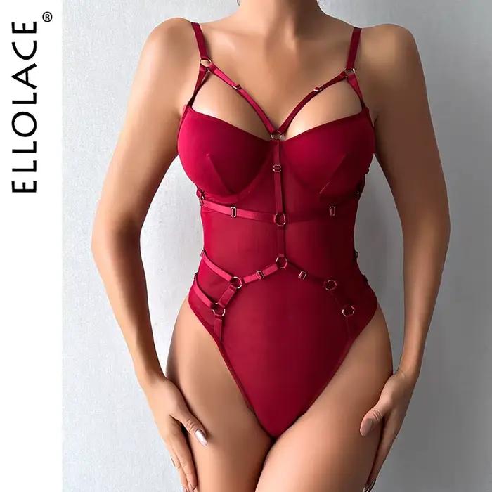Ellolace čipkovaný body s podväzkom priesvitný obtiahnutý vrch bezošvý sieťovaný jednodielny elegantný fantazijný Sexy Teddy