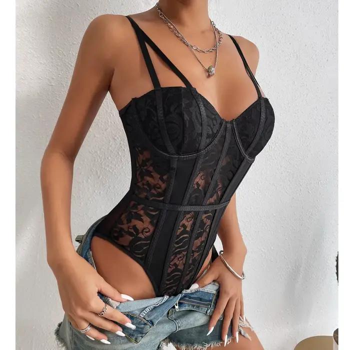 2026 Body Femme Streetwear Sexy Moulant Élégant Basique, Haut Corset, Body Patchwork Dentelle Sexy
