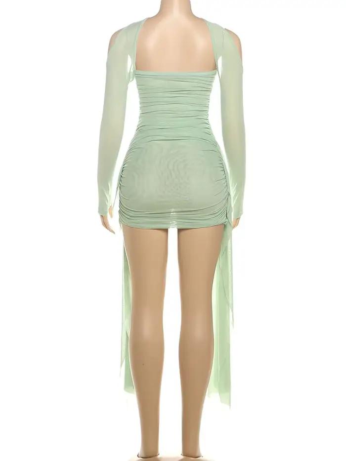 Nibber vacances d'été Sexy voir à travers la robe + châle femmes froncé côté ruban Coquette maigre minuit Clubwear fête moulante