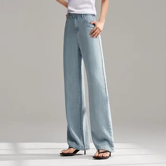 Jeans féminins Semir en lyocell à jambes larges, sensation de fraîcheur, coupe classique, confortable, polyvalent et flatteur pour femmes occasions estivales