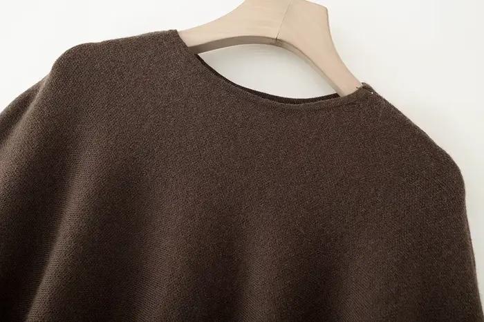 ETJ 2025 Nový módny oversized voľný pulóver s okrúhlym výstrihom a netopierími rukávmi