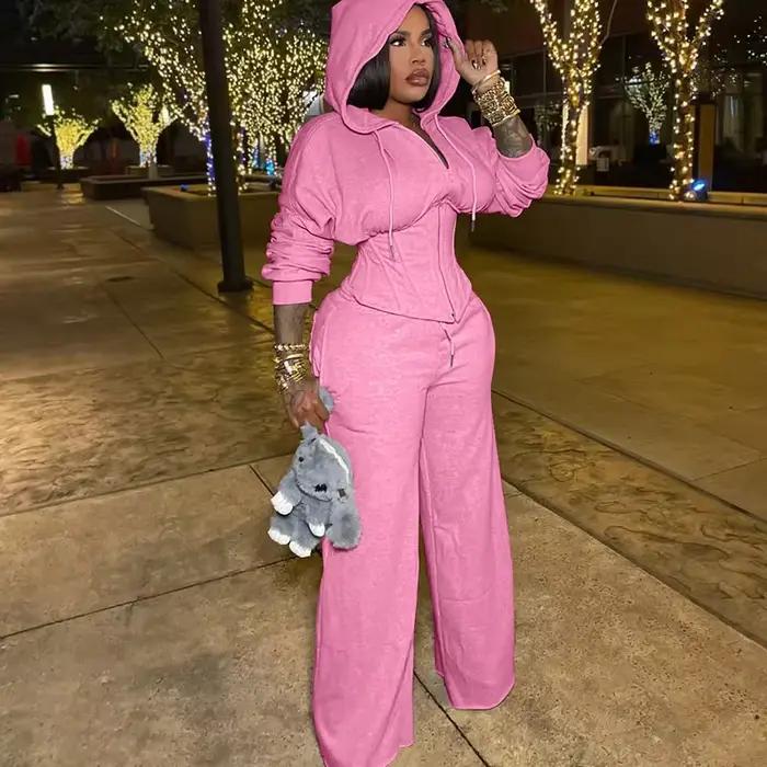 Ležérne streetwearové športové dvojdielne súpravy pre ženy so zipsom
