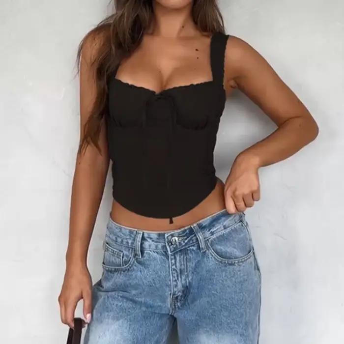 Bustierový top Korzet pre ženy Y2K štvorcový výstrih tielko krátky top Camisole 2025 letná móda vychádzková vesta vypasovaný strih Bodyshaper topy