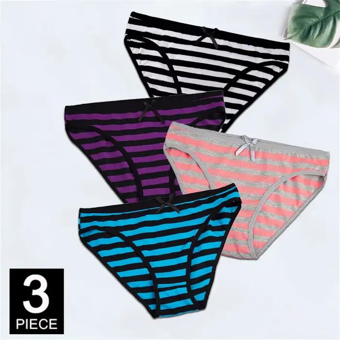 Culotte en coton pour femmes, sous-vêtements sexy en dentelle, ensemble de slips, lingerie pour filles, bikini pour dames, culotte imprimée à rayures, 3 pièces/lot