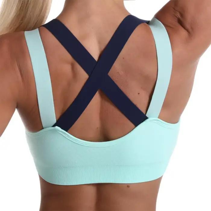 Soutien-gorge de sport croisé à blocs de couleur, beau dos, sans anneau en acier, gilet de Yoga, professionnel, résistant aux chocs, Bralette de course, de Fitness