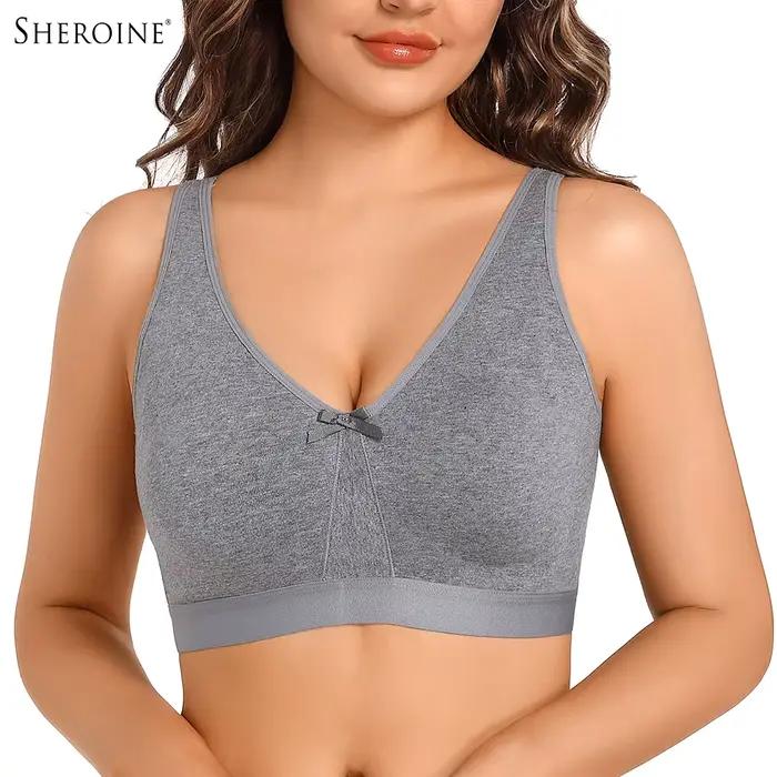 Sheroine – soutien-gorge en coton pour femmes, gros seins, confort sans fil, couverture complète, sous-vêtements doux sans couture, sans doublure, non rembourré