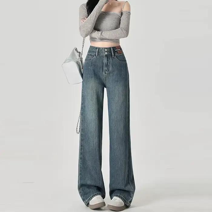 Pantalons de Femmes Élégants Polyester Large Taille Jean Droit Décontracté Occasions Spéciales