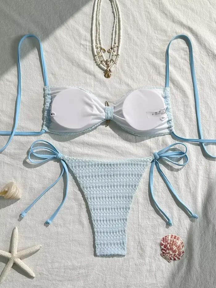 Sexy bleu ciel Micro Bikini 2026 femmes métal étoile de mer ornement plissé Push Up cravate côté string maillot de bain plage maillot de bain maillots de bain