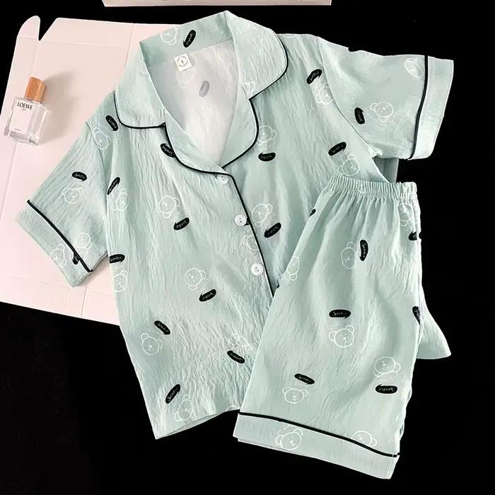 Ensemble pyjama à motif d'ours, haut à manches courtes et short assorti, vêtements d'intérieur confortables pour l'été