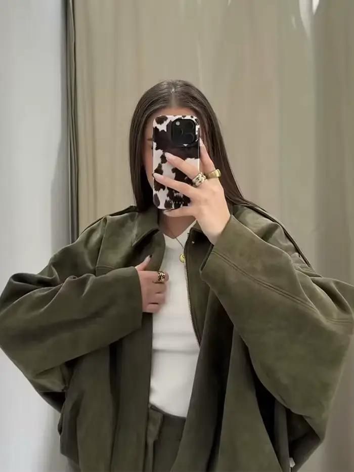 Dámska zelená semišová bunda
