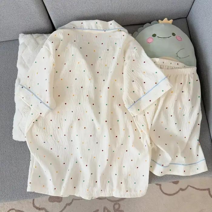 Ensemble pyjama en coton imprimé à pois pour femmes, haut à manches courtes et short, 2 pièces, décontracté, confortable, vêtements de nuit imprimés