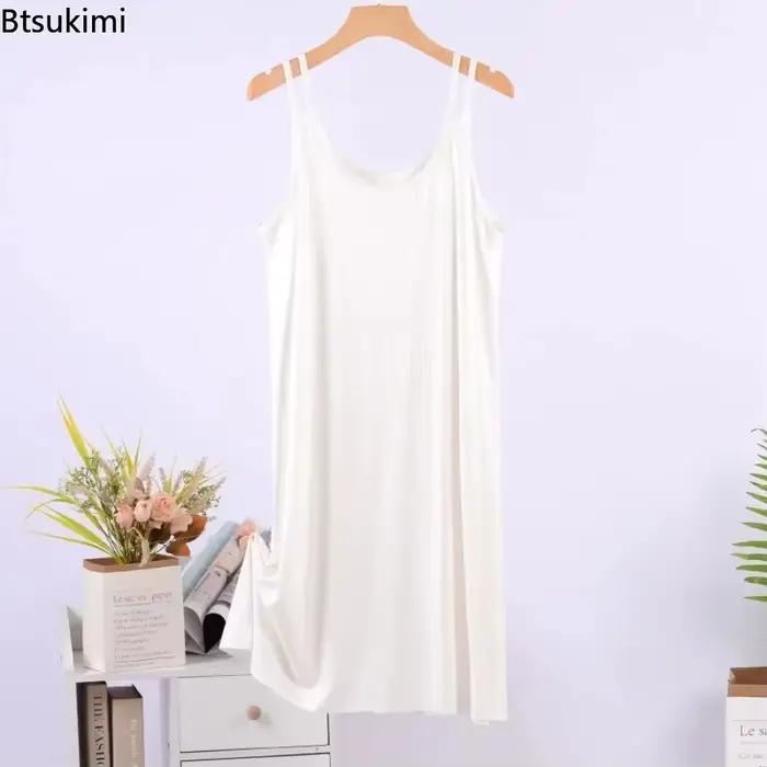 Robe de nuit d'été sans manches à col rond pour femme, robe de sommeil unie tendance, vêtement d'intérieur décontracté, robe de pyjama en modal et viscose pour femme
