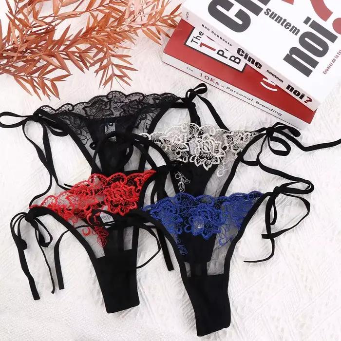 Culotte string courte en coton et polyestère avec dentelle florale pour femmes élégance et confort occasions spéciales