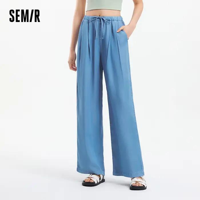 Semir elastický pás Denim nohavice pre ženy závesný strih 2025 leto nové chladenie široká nohavica
