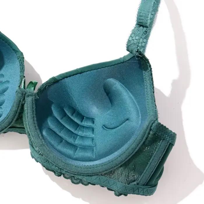 Beauwear - Vyšívaná zelená kvetinová podprsenka s príveskom