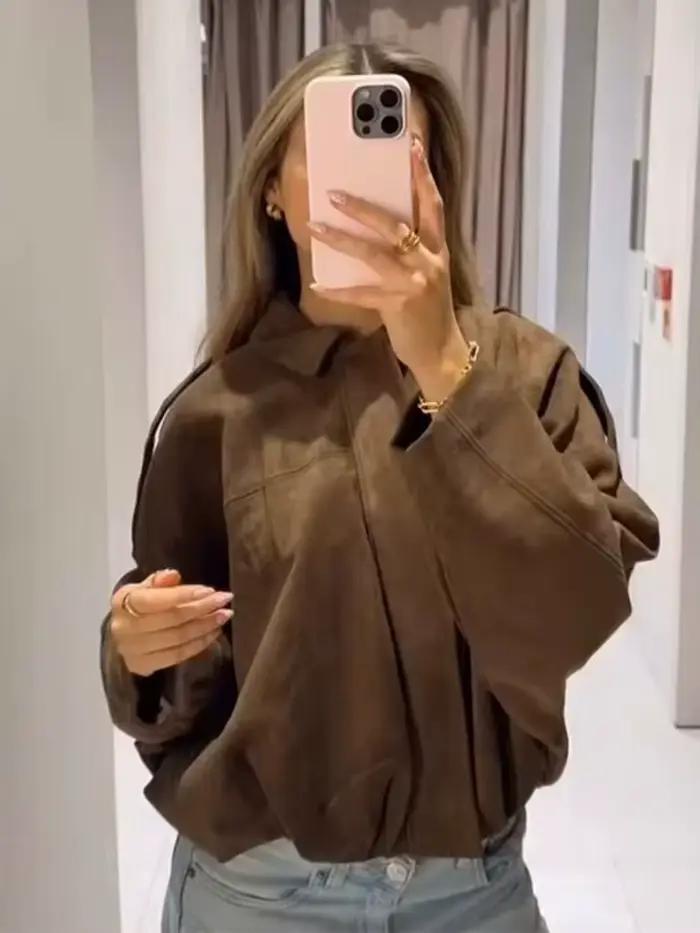 Dámska zelená semišová bunda
