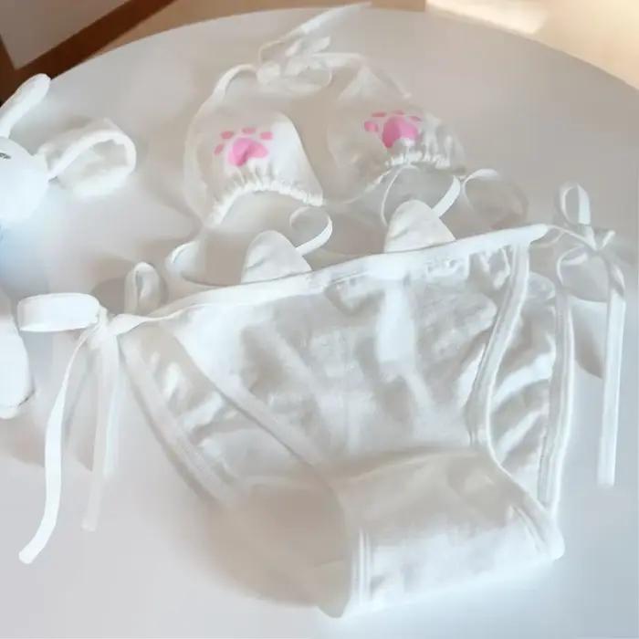 Sexi čipkovaná Lolita sada spodnej bielizne pre ženy Kawaii mačacia labka roztomilá podprsenka Cosplay set animovaná