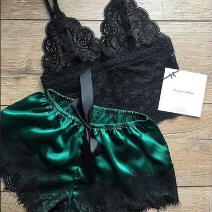 Sexy pyžamový set pre ženy 2-dielny Top Šortky Súprava Nočné oblečenie Čipkované pyžamo Spodná bielizeň