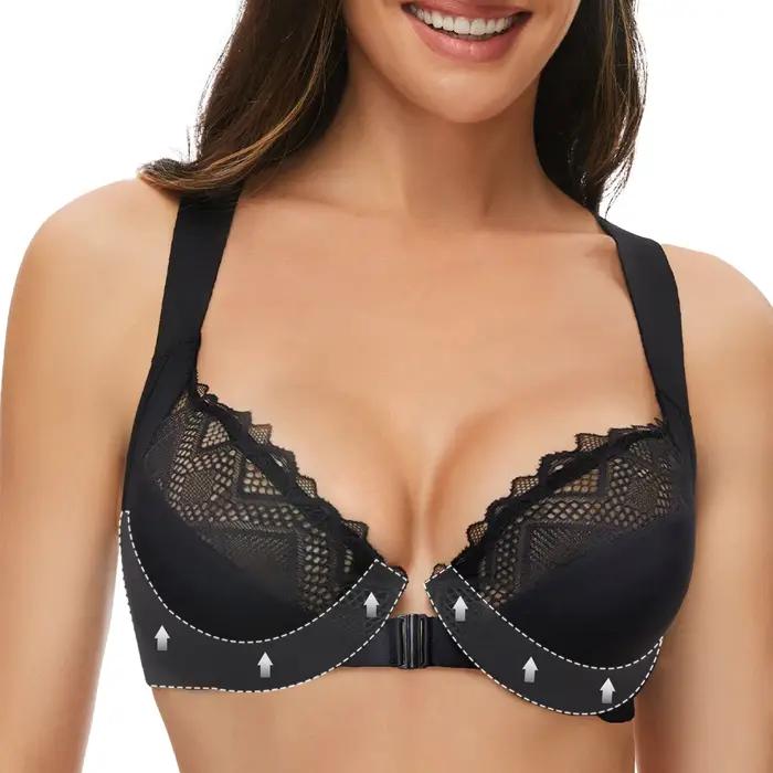 Nová priesvitná čipka sexy podprsenka pre ženy ultra tenká vpredu zapínaná veľká veľkosť
